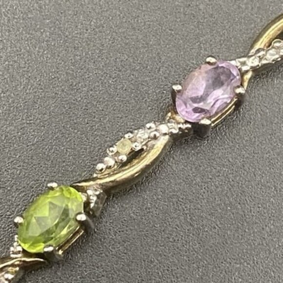 FAS Sterling Vermeil Bracelet Multi Color Gemstone Diamond Accent 2 Tone 7.5" - Picture 2 of 16
